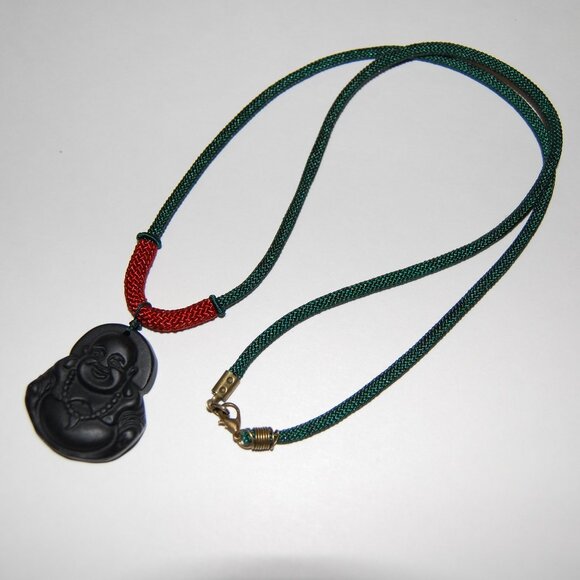Buddha Necklace,Onyx Stone Buddha Necklace,Onyx Buddha Pendant Cord Necklace - Picture 2 of 4